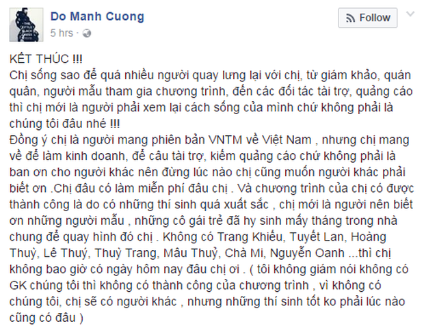 NTK Đỗ Mạnh Cường tiếp tục tố Vietnams Next Top Model dàn xếp kết quả - Ảnh 1.