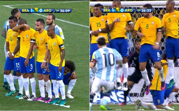 Marcelo quỳ gối, trốn sau lưng đồng đội khi Messi đá phạt, và đây là lí do - Ảnh 2.