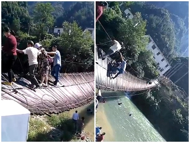 Bất chấp cảnh báo, hàng chục du khách ngã lộn từ cầu treo xuống sông - Ảnh 3.