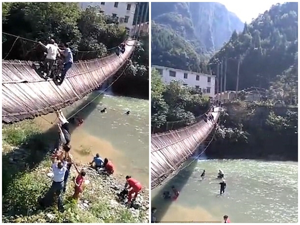Bất chấp cảnh báo, hàng chục du khách ngã lộn từ cầu treo xuống sông - Ảnh 4.