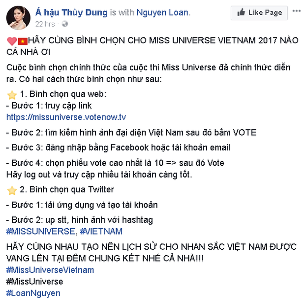Trước thềm chung kết Miss Universe, Á hậu Thùy Dung, Hoàng Thuỳ và loạt sao Việt đồng loạt kêu gọi ủng hộ cho Nguyễn Thị Loan - Ảnh 4.