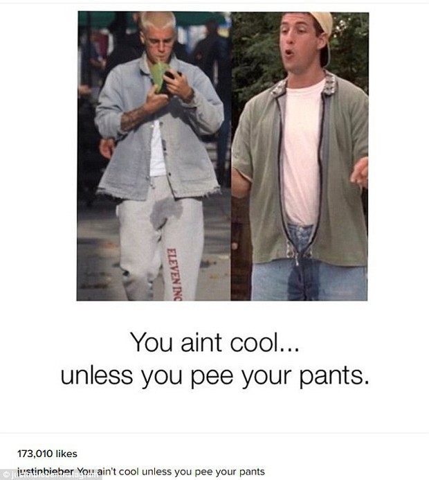 Discovered with a wet stain, Justin Bieber mocked himself for peeing in his pants - Photo 3.