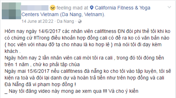 Nam thanh niên bị hủy thẻ gym vì đỡ tạ giùm người khác, Trung tâm California Fitness & Yoga Đà Nẵng nói gì? - Ảnh 1.