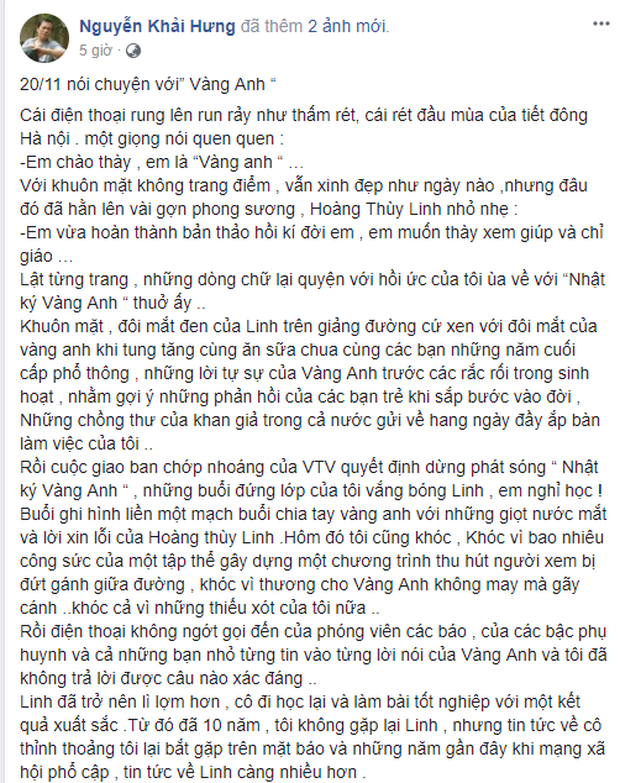 10 năm sau scandal của học trò, đạo diễn Nhật ký Vàng Anh lần đầu trải lòng về Hoàng Thùy Linh nhân ngày 20/11 - Ảnh 1.