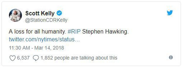 Giới khoa học cùng rất nhiều người nổi tiếng bày tỏ nỗi niềm tiếc nuối trước sự ra đi của nhà vật lý đại tài Stephen Hawking - Ảnh 2.