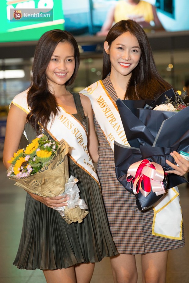 Hoa hậu Ngọc Châu và Á hậu Mỹ Nhân mộc mạc xuất hiện tại sân bay Việt Nam sau hành trình Miss Supranational Vietnam 2018 - Ảnh 1.