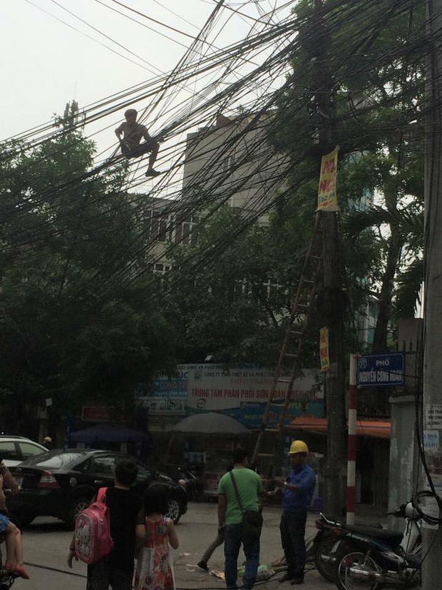 Hà Nội: Thanh niên tóc vàng trèo lên sửa điện cư dân mạng lại cứ tưởng ngáo đá - Ảnh 1.