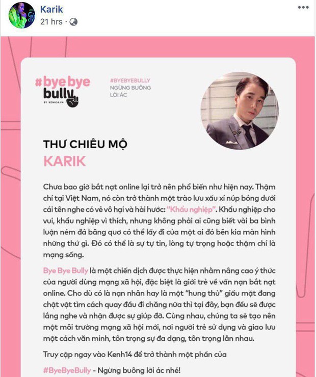 Dàn sao Vbiz hưởng ứng tham gia #ByeByeBully: Đã đến lúc cần lên tiếng chấm dứt mọi hành động cào phím, ném đá giấu tay trên mạng xã hội! - Ảnh 21.