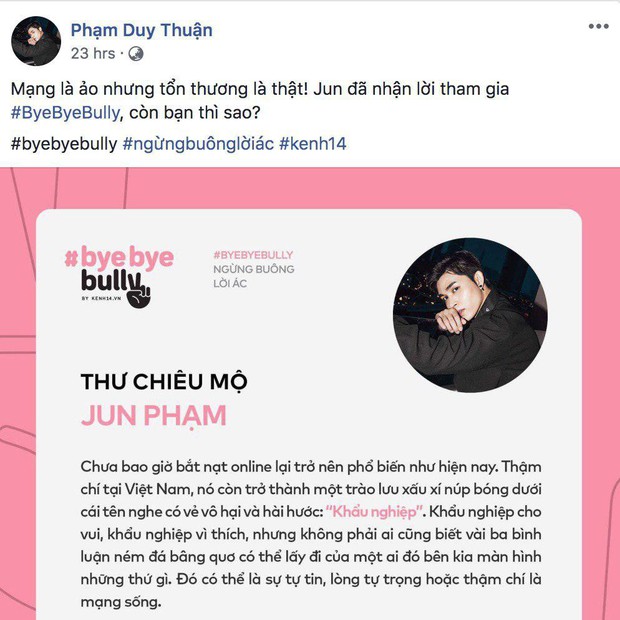 Dàn sao Vbiz hưởng ứng tham gia #ByeByeBully: Đã đến lúc cần lên tiếng chấm dứt mọi hành động cào phím, ném đá giấu tay trên mạng xã hội! - Ảnh 23.