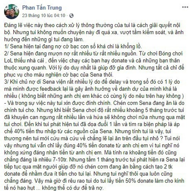 LMHT: Biến căng SBTC - Thầy Ba đăng đàn tố Hiệu trưởng Tú Sena đang quỵt nợ hàng trăm triệu đồng - Ảnh 1.