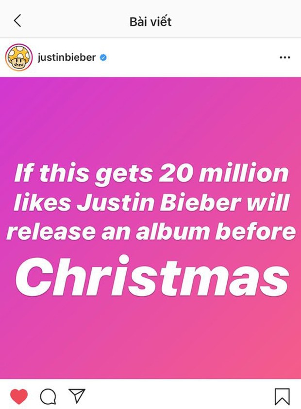 Câu like trắng trợn như Justin Bieber: 20 triệu likes đi rồi anh ra album mới mừng Giáng Sinh nhé! - Ảnh 1.