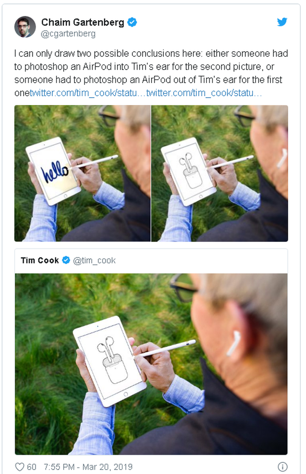 Màn đổi avatar “kém duyên” nhất ngày: CEO Apple khoe AirPods Pro mới, hoá ra chỉ là Photoshop? - Ảnh 3.