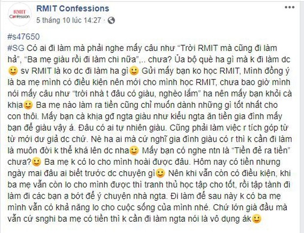 Đi làm thêm cũng bị kì thị vì học Rmit ba mẹ giàu rồi đi làm chi nữa, chàng sinh viên đăng đàn lên mạng xã hội bày tỏ nỗi lòng - Ảnh 4.