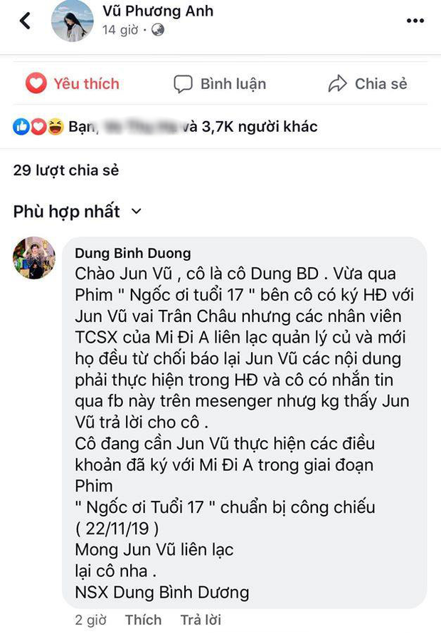 Jun Vũ vừa đăng hình lên Facebook đã bị NSX Dung Bình Dương đòi nợ quyền lợi, phim sắp chiếu là sẽ có phốt? - Ảnh 2.