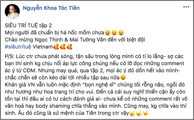 Liên tục nhận phản ứng trái chiều tại Siêu trí tuệ Việt Nam”, Tóc Tiên lên tiếng đáp trả mà khiến ai cũng phải gật gù - Ảnh 2.