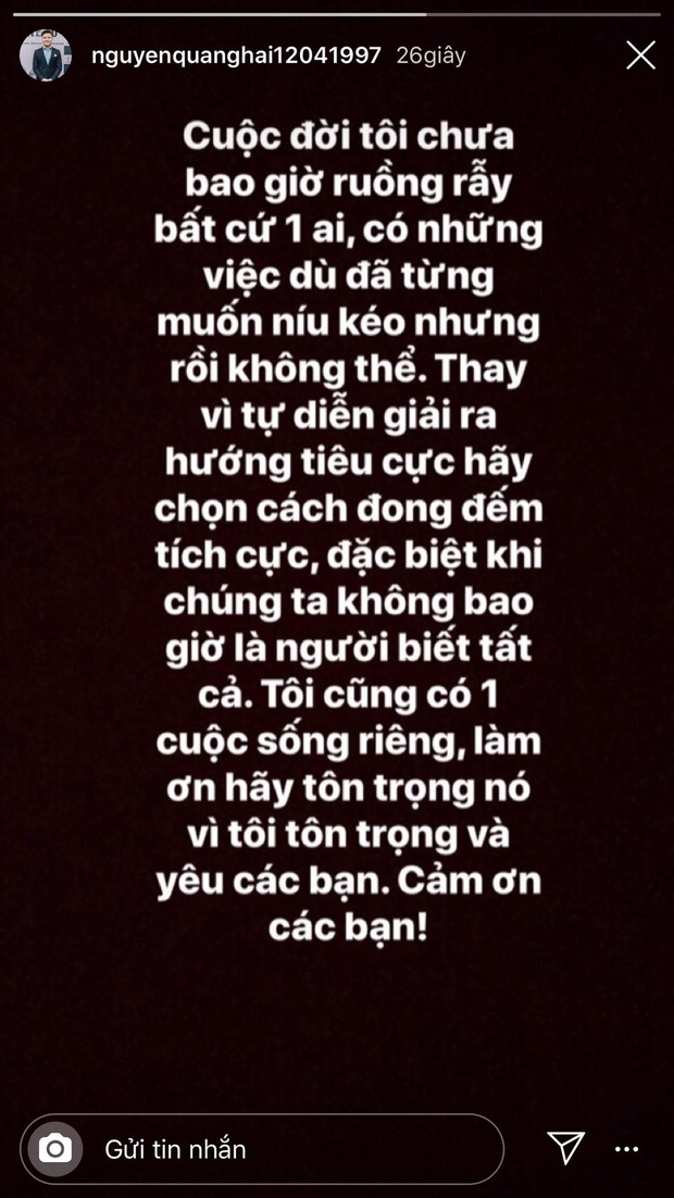 Quang Hải vừa lên tiếng sau lùm xùm tình ái, Nhật Lê cũng vội vàng đăng status để tự động viên bản thân - Ảnh 1. Quang Hải vừa lên tiếng sau lùm xùm tình ái, Nhật Lê cũng vội vàng đăng status để tự động viên bản thân - Ảnh 1.