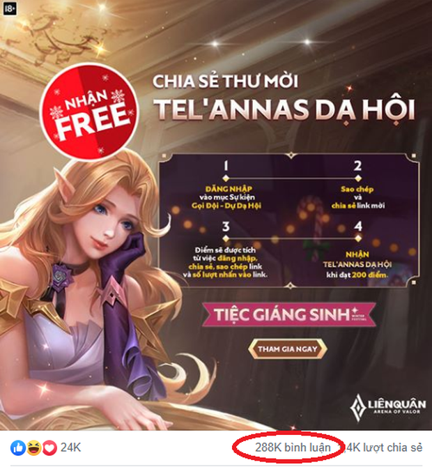 Liên Quân Mobile: Garena tặng FREE skin TelAnnas Dạ Hội khiến game thủ Việt điên đảo spam khắp mọi nơi! - Ảnh 2. Liên Quân Mobile: Garena tặng FREE skin TelAnnas Dạ Hội khiến game thủ Việt điên đảo spam khắp mọi nơi! - Ảnh 2.