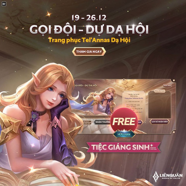 Liên Quân Mobile: Garena tặng FREE skin TelAnnas Dạ Hội khiến game thủ Việt điên đảo spam khắp mọi nơi! - Ảnh 1. Liên Quân Mobile: Garena tặng FREE skin TelAnnas Dạ Hội khiến game thủ Việt điên đảo spam khắp mọi nơi! - Ảnh 1.