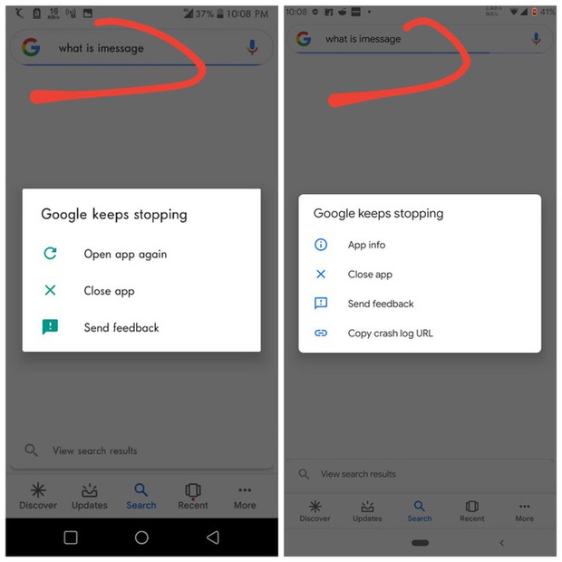 Lỗi kỳ quặc của ứng dụng Google trên Android: Tự sập mỗi khi tìm kiếm chứa từ message - Ảnh 1.