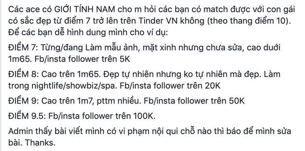 Thanh niên chấm điểm gái xinh Tinder bằng chiều cao và số người follow trên Instagram, chị em than trời: Vậy mình âm điểm! - Ảnh 1.