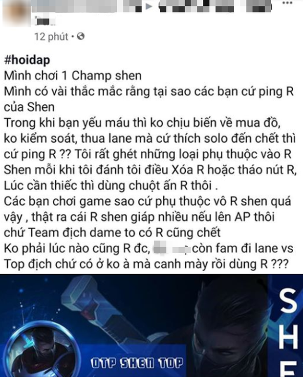 Tuyên bố chơi Shen không cần nút R, game thủ LMHT bị cộng đồng phản pháo: Chơi thế thì nghỉ game đi - Ảnh 1. Tuyên bố chơi Shen không cần nút R, game thủ LMHT bị cộng đồng phản pháo: Chơi thế thì nghỉ game đi - Ảnh 1.