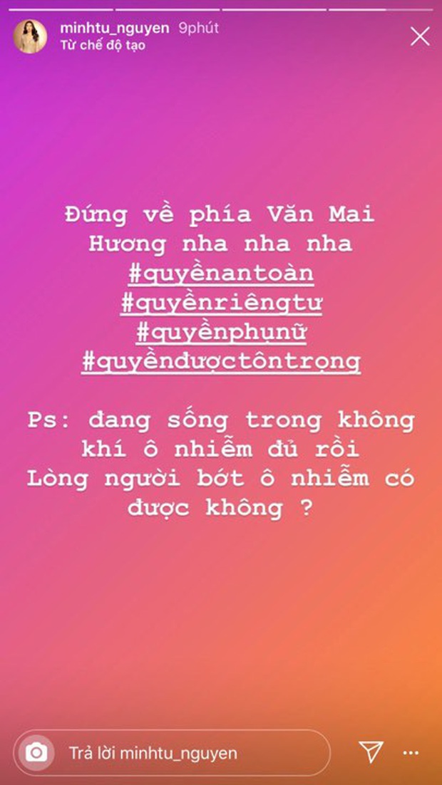 Minh Tú kêu gọi chung tay bảo vệ phụ nữ và quyền riêng tư của nghệ sĩ, khẳng định đứng về phía Văn Mai Hương trong sự cố lộ clip thay quần áo! - Ảnh 1.