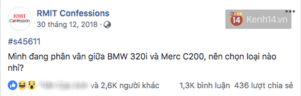 Đúng là trường con nhà giàu nhất nhì Việt Nam, sinh viên RMIT lên Confessions hỏi mua BMW hay Merc để đi học, nhà có 7 tỷ thì làm gì? - Ảnh 1.
