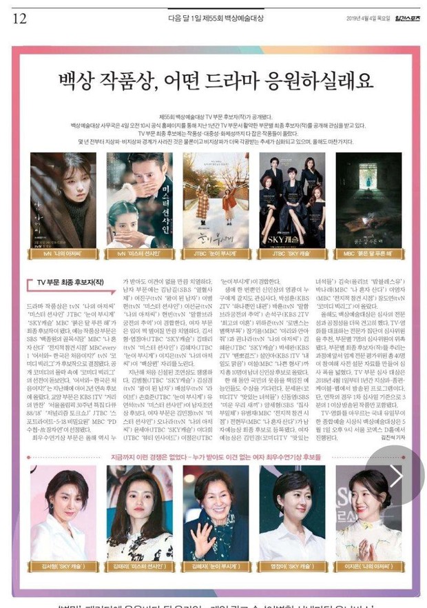 Danh sách tranh giải Baeksang 2019: SKY Castle bao sân, hạng mục nào cũng có mặt - Ảnh 1.