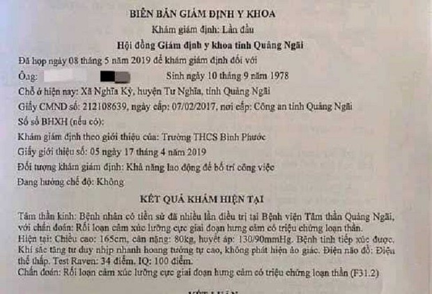 Vô cớ đánh học sinh, thầy giáo ở Quảng Ngãi bị chẩn đoán mắc bệnh tâm thần - Ảnh 2. Vô cớ đánh học sinh, thầy giáo ở Quảng Ngãi bị chẩn đoán mắc bệnh tâm thần - Ảnh 2.