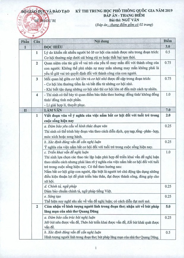 Đáp án môn Ngữ Văn THPT quốc gia 2019 chính thức từ Bộ GD&ĐT - Ảnh 5.