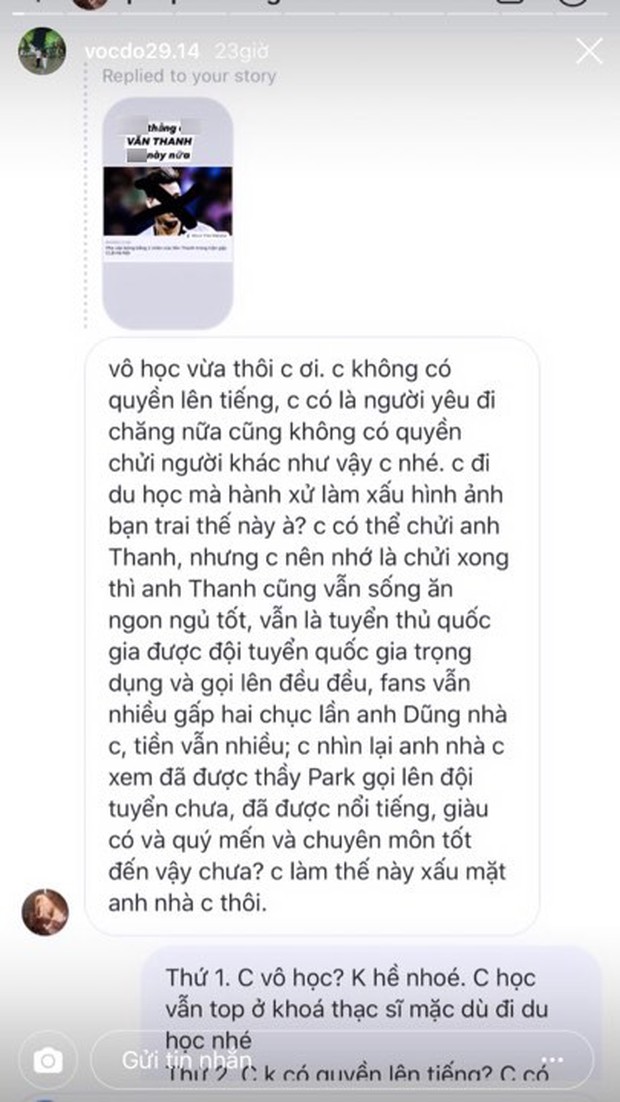 Bị anti-fan chửi vô học vì xúc phạm Văn Thanh, bạn gái thạc sĩ của hậu vệ CLB Hà Nội đáp trả xéo xắt: Em lo mà học bằng chị đi - Ảnh 3.