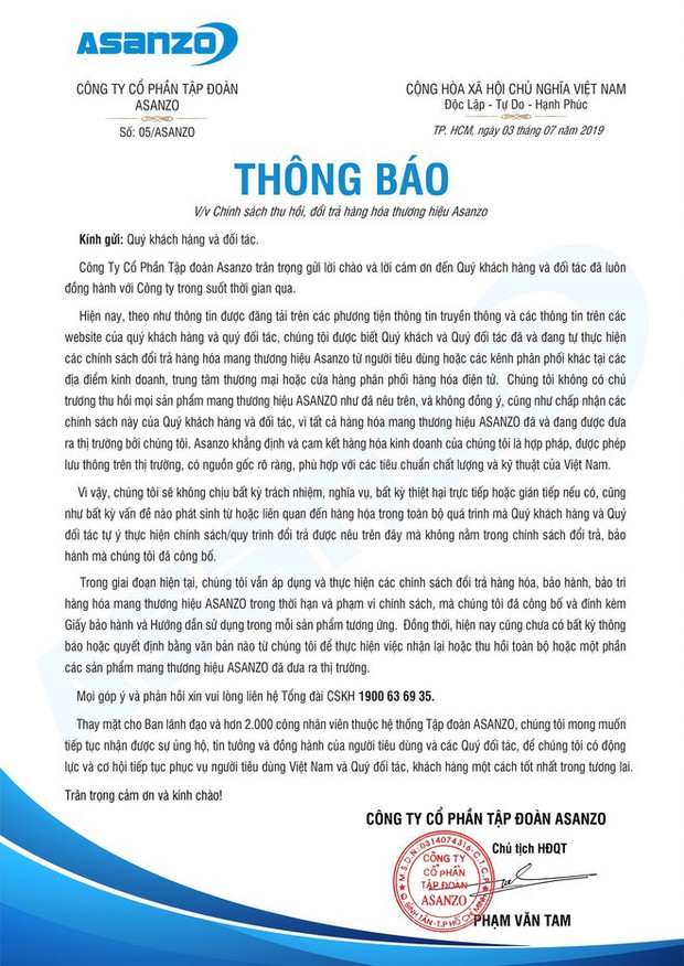 Asanzo phản đối chính sách thu hồi sản phẩm của các nhà bán lẻ, tuyên bố không chịu trách nhiệm trong quá trình đổi trả của người dùng - Ảnh 2.