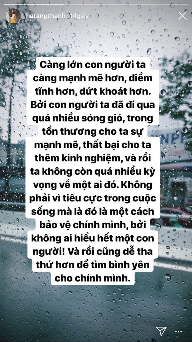 Hà Tăng gây chú ý khi bất ngờ chia sẻ: Đi qua quá nhiều sóng gió, ta không còn quá kỳ vọng về một ai đó” - Ảnh 1. Hà Tăng gây chú ý khi bất ngờ chia sẻ: Đi qua quá nhiều sóng gió, ta không còn quá kỳ vọng về một ai đó” - Ảnh 1.
