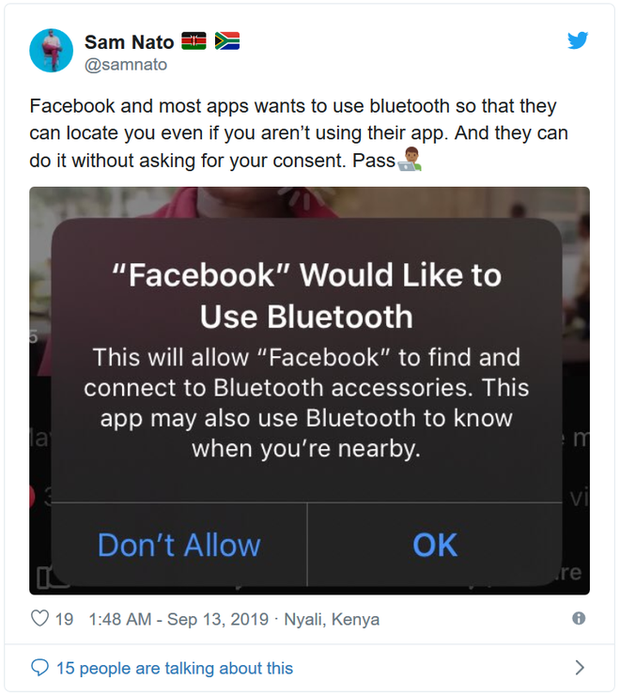 Lại bắt quả tang Facebook theo dõi vị trí người dùng qua Bluetooth nhờ tính năng chỉ có ở iOS 13 - Ảnh 1.