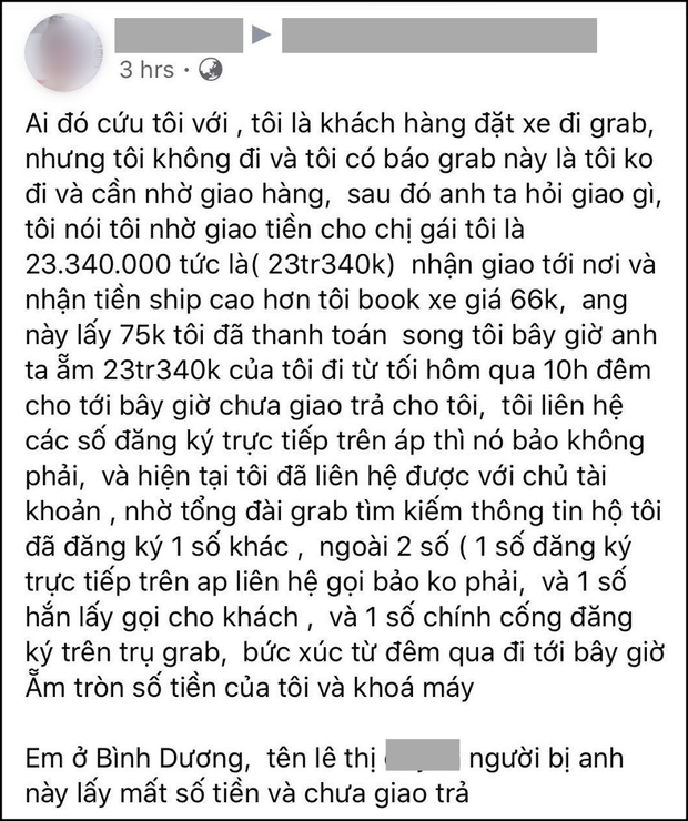Đặt GrabBike để ship số tiền hơn 23 triệu đồng, nữ khách hàng sợ hãi tột độ khi bị tài xế ôm tiền rồi mất luôn liên lạc - Ảnh 1. Đặt GrabBike để ship số tiền hơn 23 triệu đồng, nữ khách hàng sợ hãi tột độ khi bị tài xế ôm tiền rồi mất luôn liên lạc - Ảnh 1.