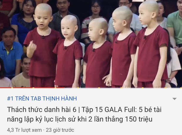 Clip 5 chú tiểu thi Thách thức danh hài soán ngôi top 1 Trending YouTube của bố già Trấn Thành chưa đầy 1 ngày lên sóng - Ảnh 3. Clip 5 chú tiểu thi Thách thức danh hài soán ngôi top 1 Trending YouTube của bố già Trấn Thành chưa đầy 1 ngày lên sóng - Ảnh 3.