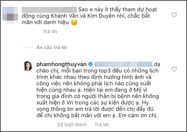 Á hậu Thúy Vân phản pháo khi bị nói thường xuyên không tham gia hoạt động cùng Khánh Vân và Kim Duyên vì bất mãn danh hiệu - Ảnh 1.