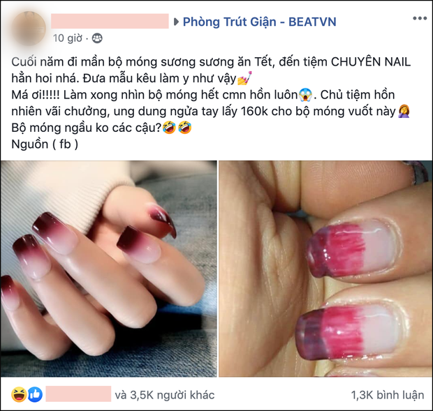 Đi làm nail ombre sang chảnh đón Tết, cô gái ngậm đắng nuốt cay nhìn thành phẩm giá 160k nham nhở như trẻ tập tô màu - Ảnh 1. Đi làm nail ombre sang chảnh đón Tết, cô gái ngậm đắng nuốt cay nhìn thành phẩm giá 160k nham nhở như trẻ tập tô màu - Ảnh 1.