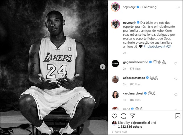 Ronaldo, Messi và các sao bóng đá tiếc thương trước sự ra đi đột ngột của huyền thoại Kobe Bryant sau tai nạn rơi máy bay - Ảnh 4. Ronaldo, Messi và các sao bóng đá tiếc thương trước sự ra đi đột ngột của huyền thoại Kobe Bryant sau tai nạn rơi máy bay - Ảnh 4.