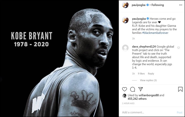Ronaldo, Messi và các sao bóng đá tiếc thương trước sự ra đi đột ngột của huyền thoại Kobe Bryant sau tai nạn rơi máy bay - Ảnh 7. Ronaldo, Messi và các sao bóng đá tiếc thương trước sự ra đi đột ngột của huyền thoại Kobe Bryant sau tai nạn rơi máy bay - Ảnh 7.