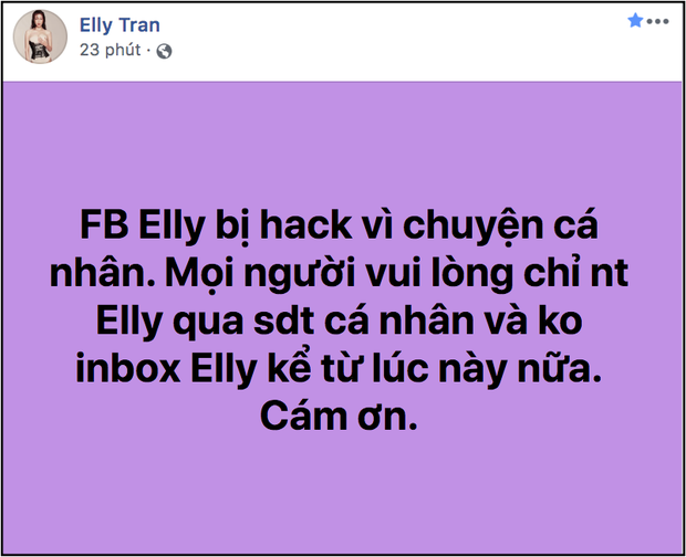 Giữa lúc rộ nghi vấn bị chồng Tây “cắm sừng”, Elly Trần bất ngờ tiết lộ tài khoản cá nhân bị hack vì lý do khó hiểu - Ảnh 1.