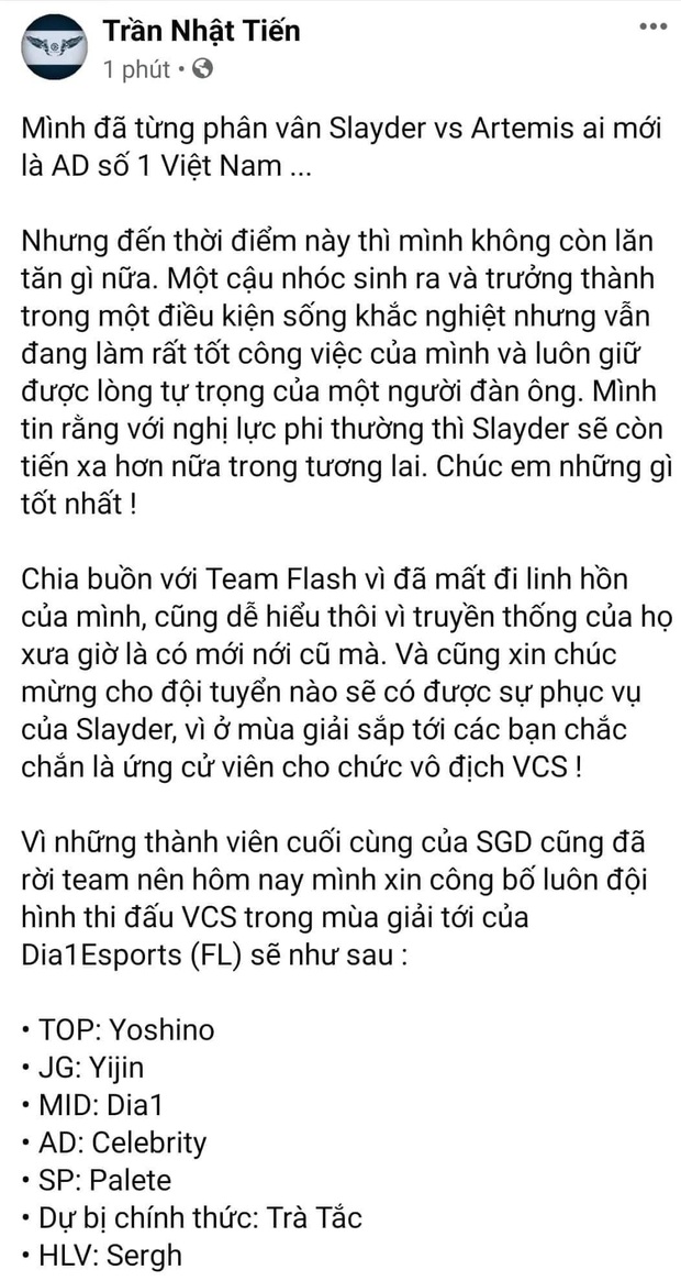 Cựu quản lý Sky Gaming Daklak tiết lộ đội hình mới của Team Flash, ngôi sao thay thế Slayder không ai khác ngoài Dia1? - Ảnh 2.