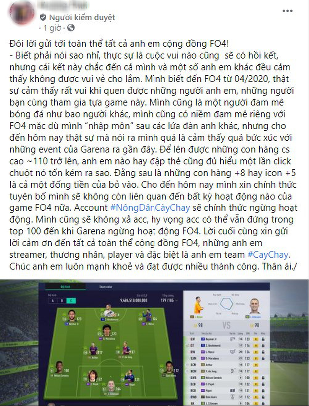 Đại gia nạp tiền tỷ vào FIFA Online 4 livestream phá tài khoản, trước khi nghỉ game còn lên tiếng rất gay gắt - Ảnh 1.