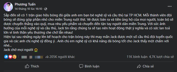 Độ Mixi, Cris Phan, ViruSs và nhiều ngôi sao nổi tiếng khác cùng Jack hướng về miền Trung trong trận bóng gây quỹ từ thiện - Ảnh 1.