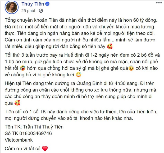 Thủy Tiên và Trấn Thành công khai tổng số tiền quyên góp cán mốc gần 70 tỷ đồng, tiếp tục hành trình cứu trợ ở Quảng Bình - Ảnh 4.