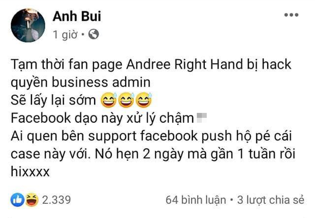 Fanpage rapper Andree vừa bị hack, ngay lập tức livestream xả kho bán hàng - Ảnh 2.