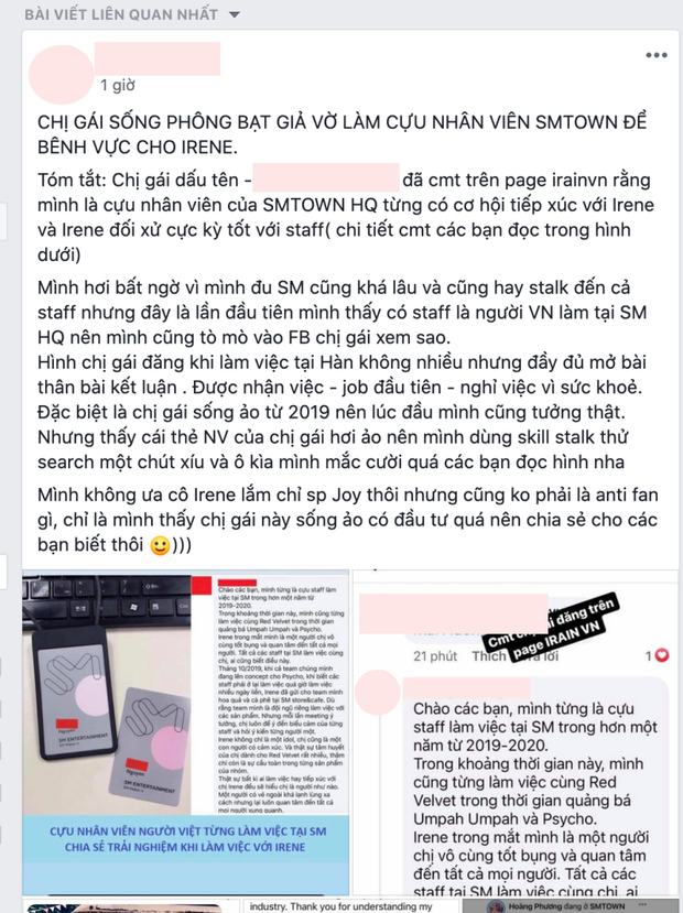 Bị tố photoshop thẻ nhân viên, tự nhận mình từng làm tại SM Town để bênh vực Irene (Red Velvet) - cô gái Việt lên tiếng  - Ảnh 3.