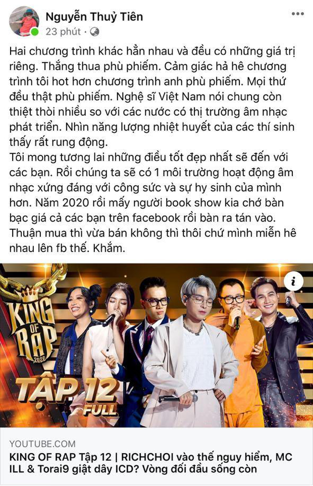 Giữa ồn ào vạ miệng của Rhymastic, Tiên Cookie phản đối mạnh việc so sánh 2 show Rap - gọi ngược bầu show nói thí sinh hét giá là khắm - Ảnh 1. Giữa ồn ào vạ miệng của Rhymastic, Tiên Cookie phản đối mạnh việc so sánh 2 show Rap - gọi ngược bầu show nói thí sinh hét giá là khắm - Ảnh 1.