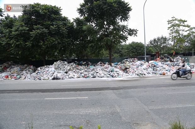 Ảnh, clip: Người Hà Nội lại ngộp thở vì rác thải chất thành đống, công nhân môi trường phải rắc vôi trắng để tạm xử lý mùi hôi - Ảnh 2.