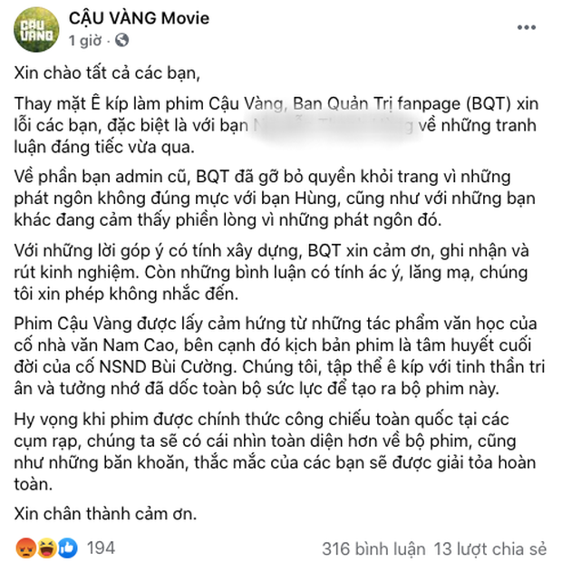 Ekip Cậu Vàng đăng đàn xin lỗi sau phốt admin nói khán giả nghèo hèn dốt nát, netizen nổi đóa: Thái độ lồi lõm, thiếu chân thành - Ảnh 3.